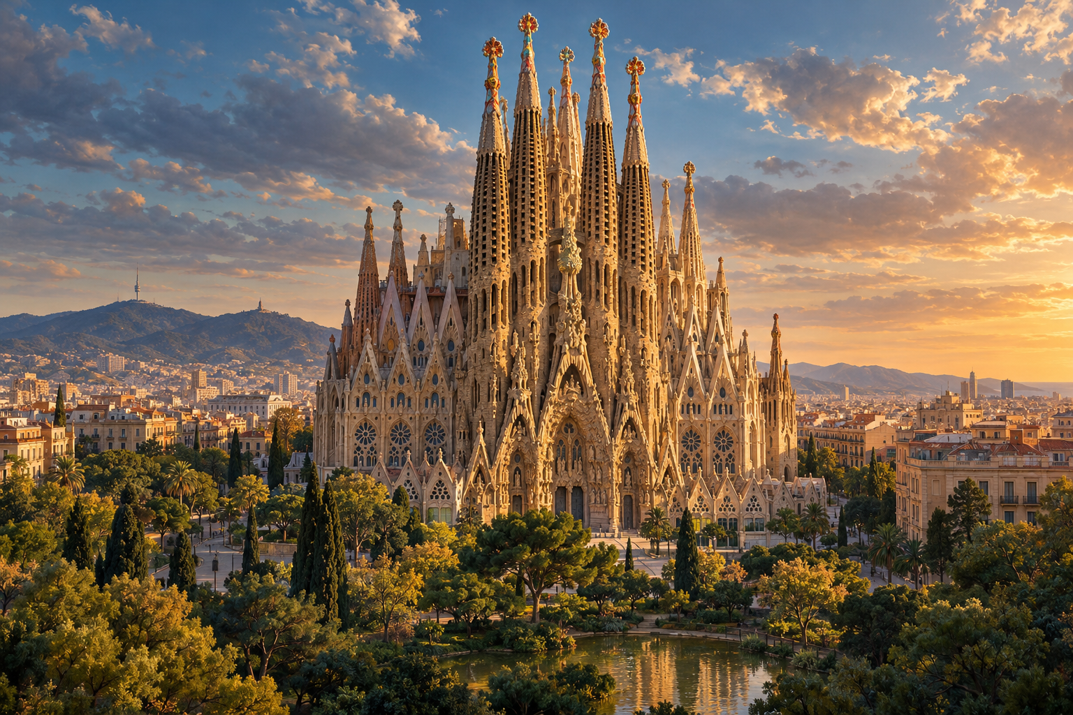 The soaring towers of the Sagrada Família in Barcelona